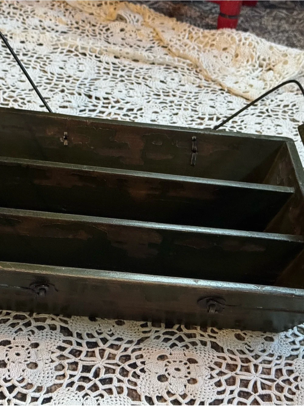 Vintage Primitive Wooden Divided Tool Caddy | Green Farmhouse Carrier